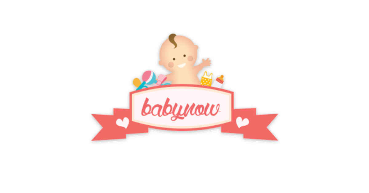 Babynow Logo showing the baby face and pink branding with 2 hearts at the side