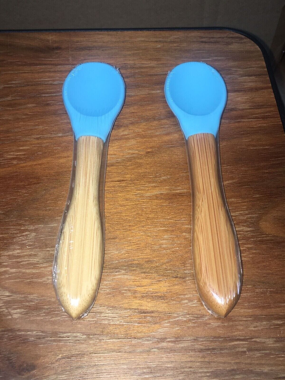 Baby Feeding Spoon Bamboo Handle Silicone Tip [2 Pack]