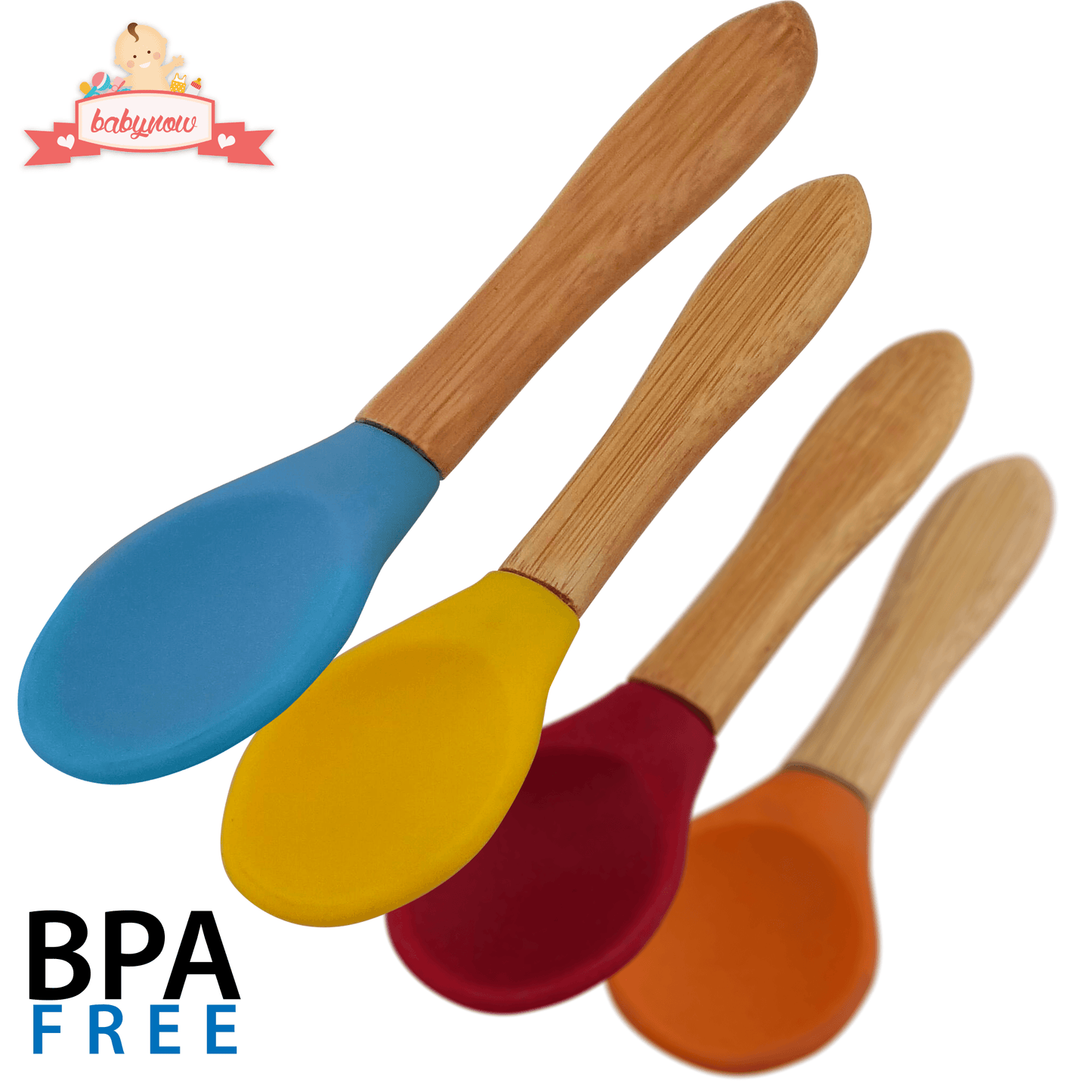Baby Feeding Spoon Bamboo Handle Silicone Tip [2 Pack]