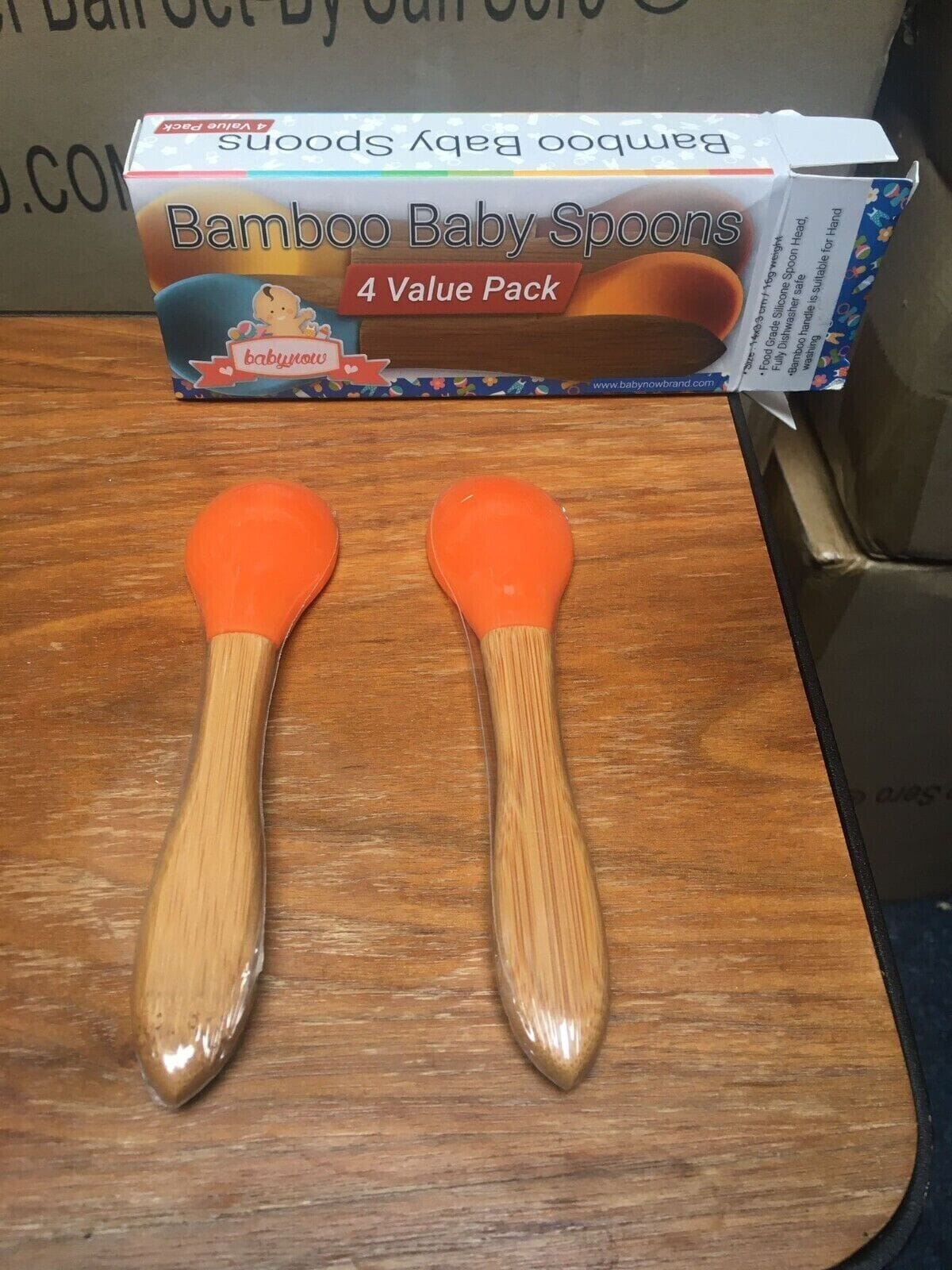 Baby Feeding Spoon Bamboo Handle Silicone Tip [2 Pack]