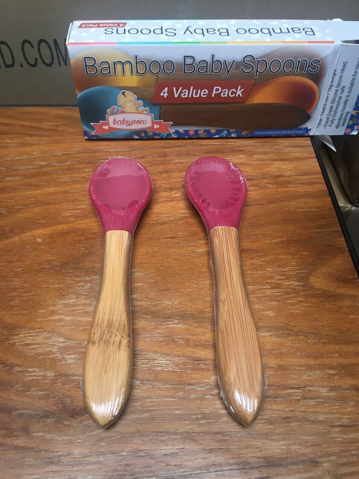 Baby Feeding Spoon Bamboo Handle Silicone Tip [2 Pack]